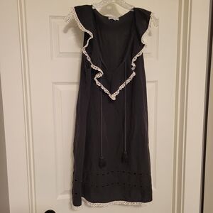 Mud Pie Bag Lady Black Dress with White Lace Eyelet Accents